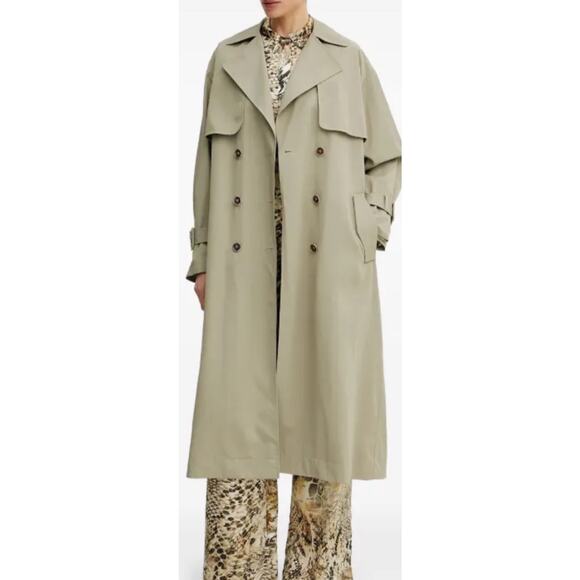 New GUESS Trench Coat Double Breasted Structured Military Long Office 80s Style - Picture 14 of 16